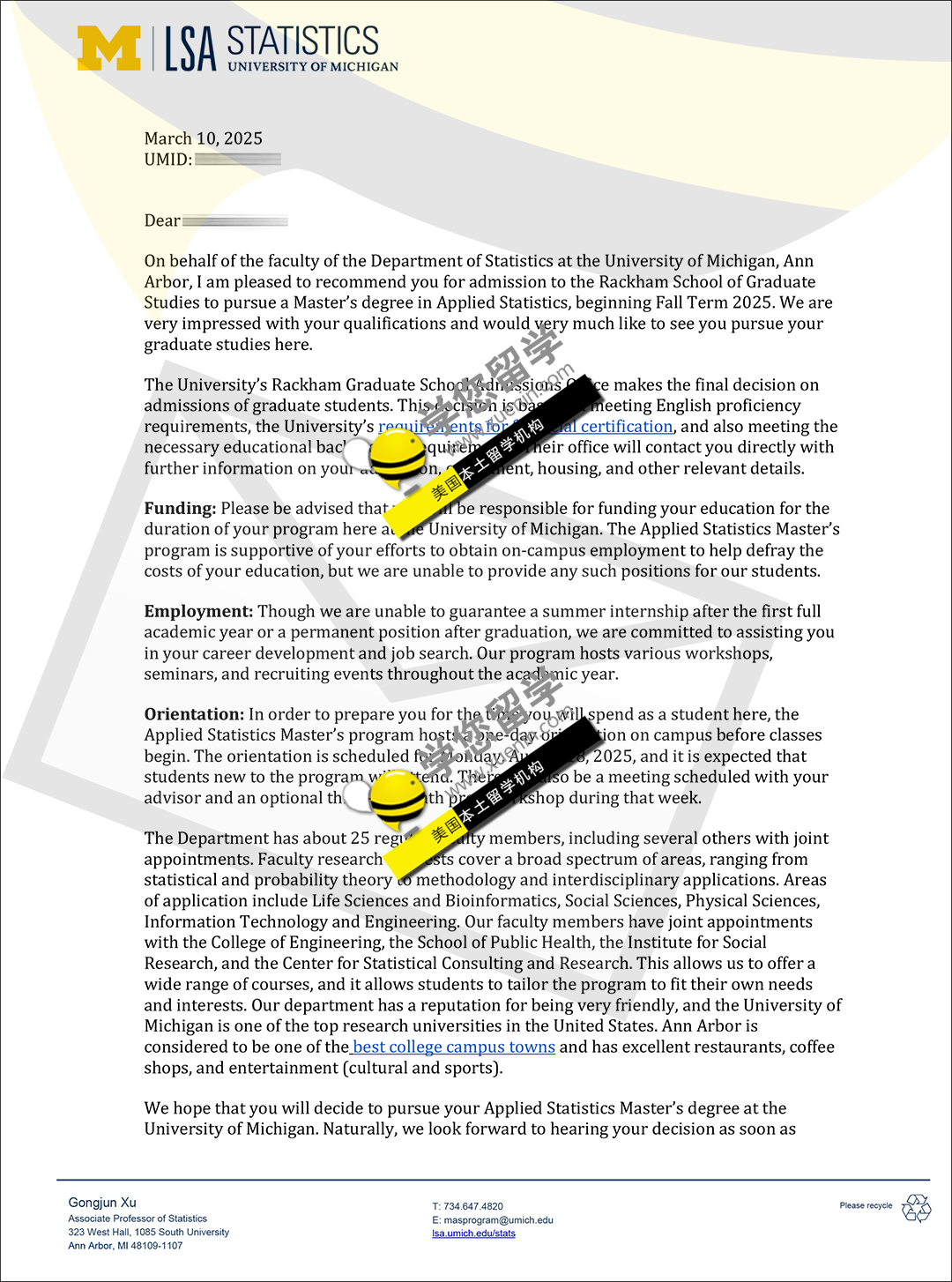 顺利接到密歇根大学安娜堡分校Umich 统计专业录取 干货预警！